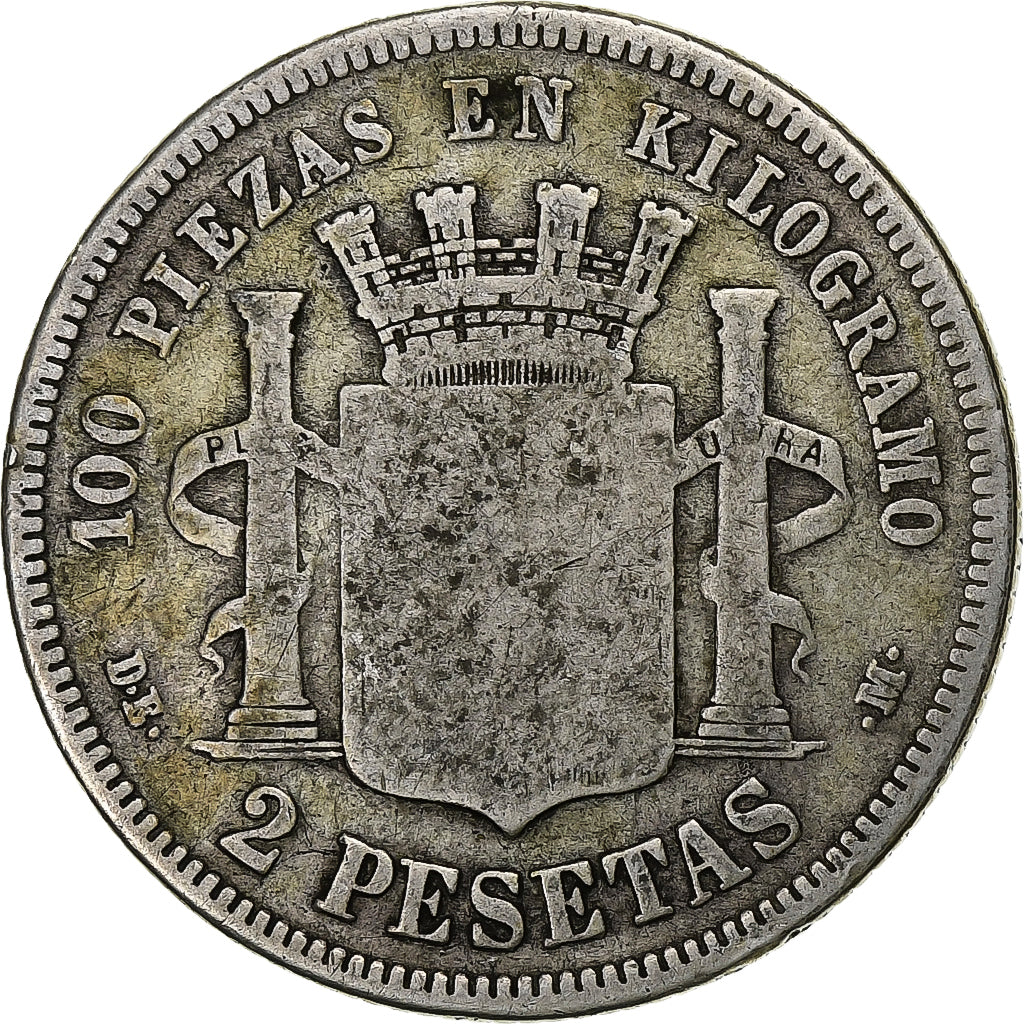 Spain, Provisional Government, 2 Pesetas, 1870, Madrid, Silver, F(12-15), KM:654