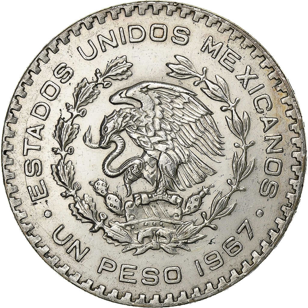 Mexico, Peso, 1967, Mexico City, Silver, AU(55-58), KM:459