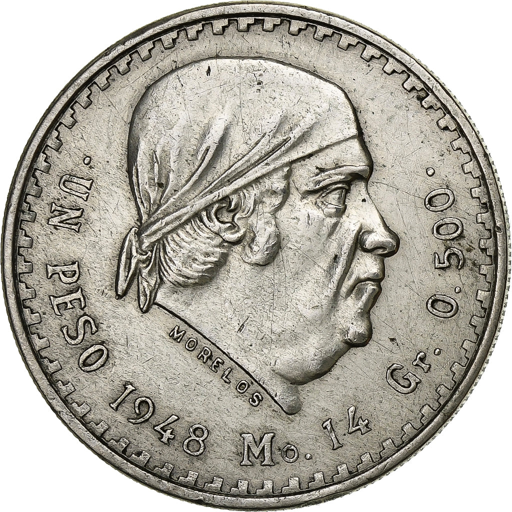 Mexico, Peso, 1948, Mexico City, Silver, EF(40-45), KM:456