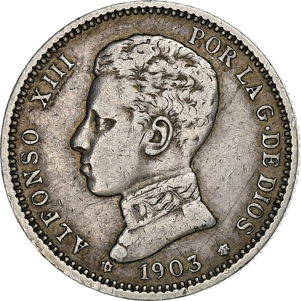 Spanje, Alfonso XIII, Peseta, 1903, Madrid, Zilver, FR+, KM:721