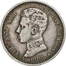Spanje, Alfonso XIII, Peseta, 1903, Madrid, Zilver, FR+, KM:721