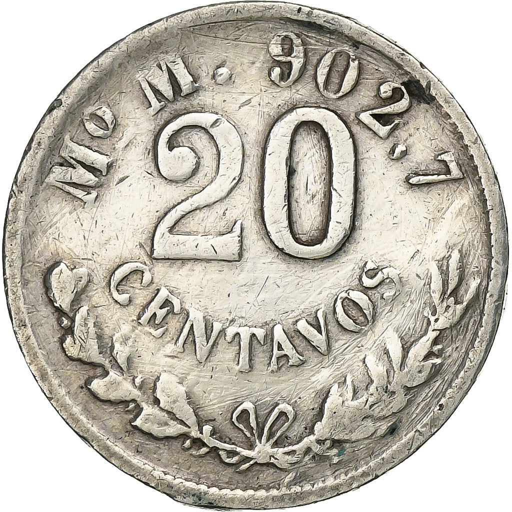 Mexico, 20 Centavos, 1900, Mexico City, Silver, VF(30-35), KM:405.2