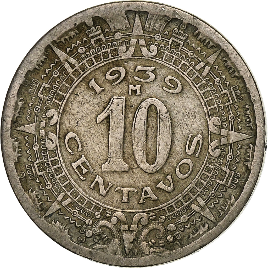 Messico, 10 Centavos, 1939, Mexico City, Rame-nichel, MB+, KM:432