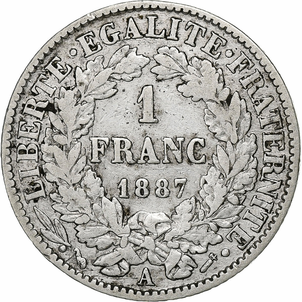 Francia, Franc, Cérès, 1887, Paris, Argento, MB+, Gadoury:465a, KM:822.1