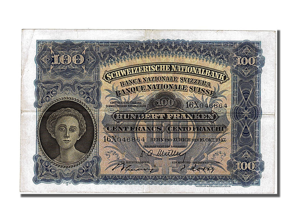 Banknote, Switzerland, 100 Franken, 1947, 1947-10-16, AU(50-53)