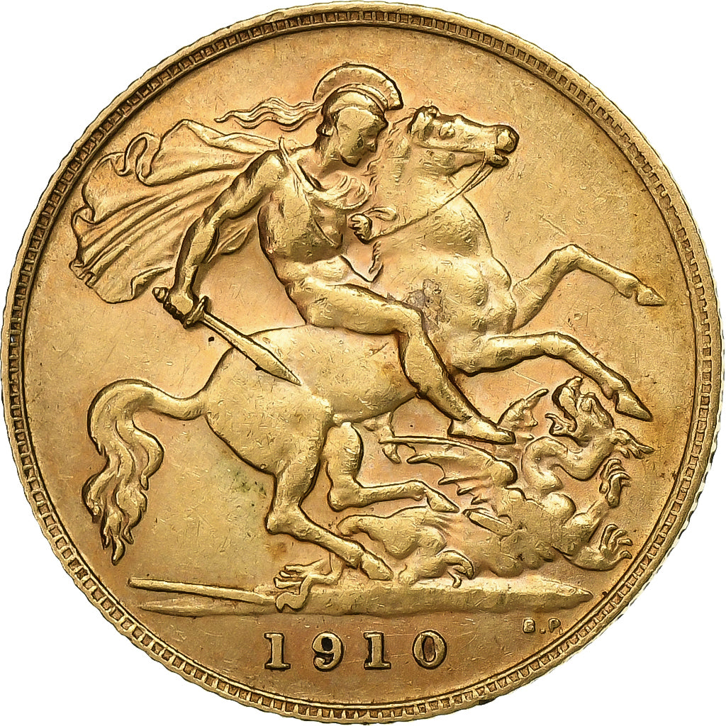 Great Britain, Edward VII, 1/2 Sovereign, 1910, Gold, EF(40-45), KM:804