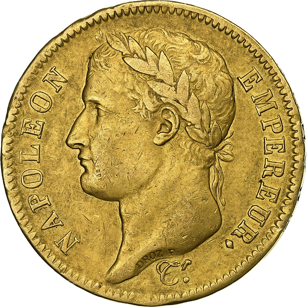 França, Napoleon I, 40 Francs, 1812, Paris, Dourado, EF(40-45), Gadoury:1084