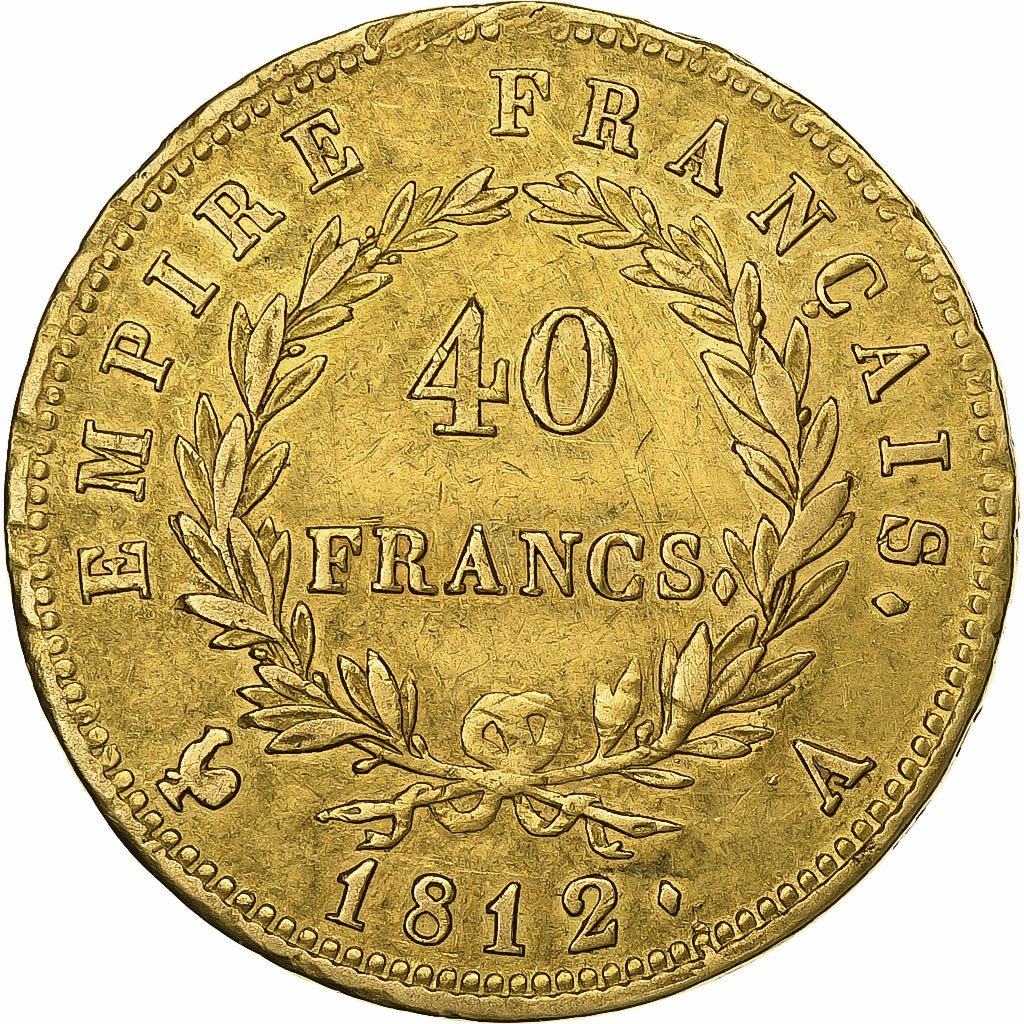 França, Napoleon I, 40 Francs, 1812, Paris, Dourado, EF(40-45), Gadoury:1084