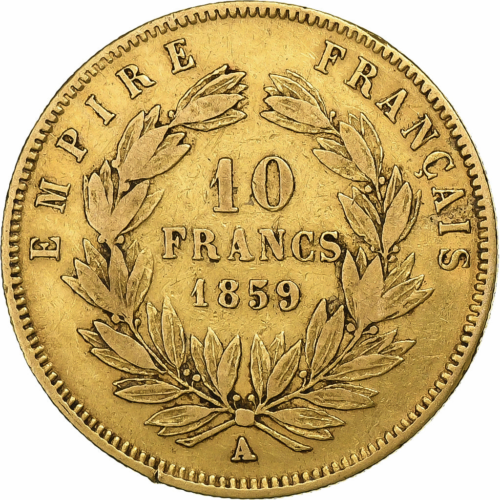 Francia, Napoleon III, 10 Francs, 1859, Paris, Oro, MB+, Gadoury:1014, KM:784.3