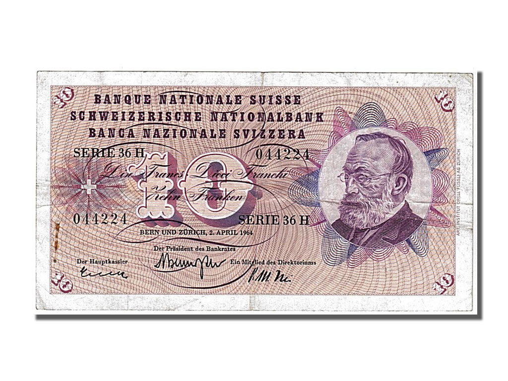 Banknote, Switzerland, 10 Franken, 1964, 1964-04-02, EF(40-45)