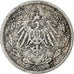 ALEMANIA - IMPERIO, Wilhelm II, 1/2 Mark, 1909, Berlin, Plata, BC+, KM:17