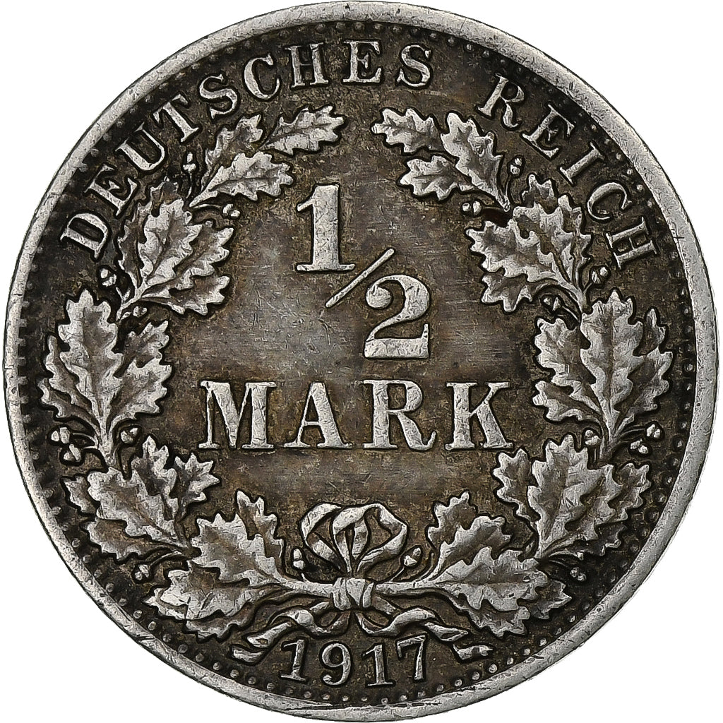 DUITSLAND - KEIZERRIJK, Wilhelm II, 1/2 Mark, 1917, Berlin, Zilver, ZF, KM:17
