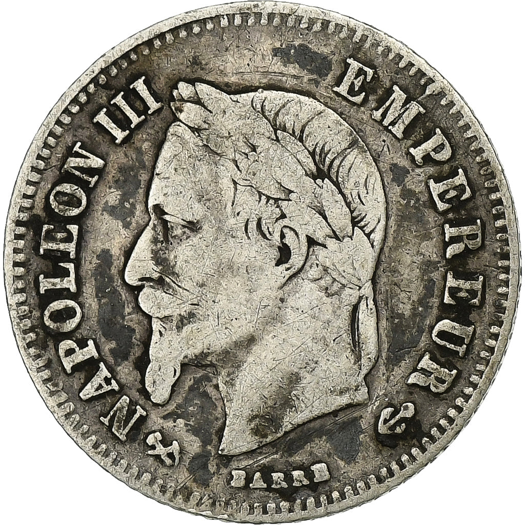 France, Napoleon III, 20 Centimes, 1864, Bordeaux, Rare, Silver, VF(20-25)