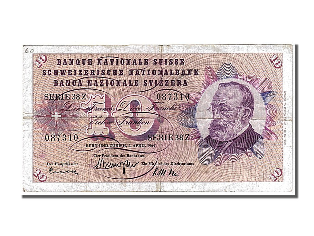 Banknote, Switzerland, 10 Franken, 1964, 1964-04-02, EF(40-45)