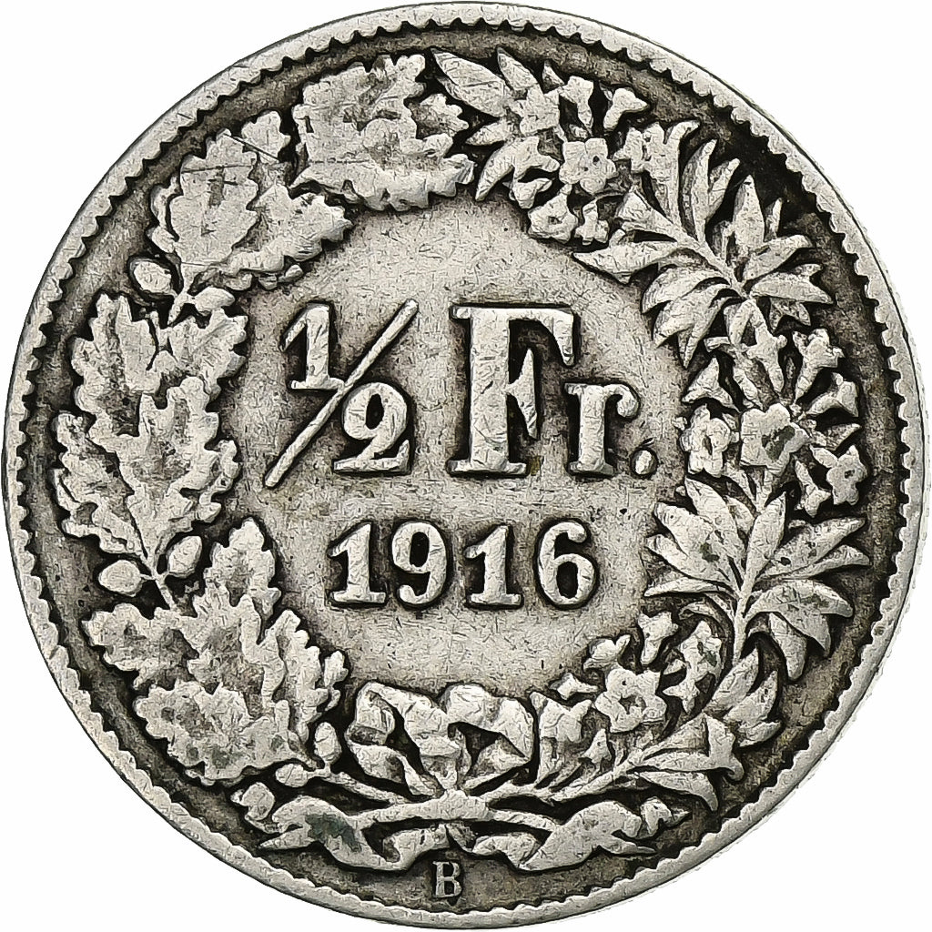 Svizzera, 1/2 Franc, 1916, Bern, Argento, MB+, KM:23