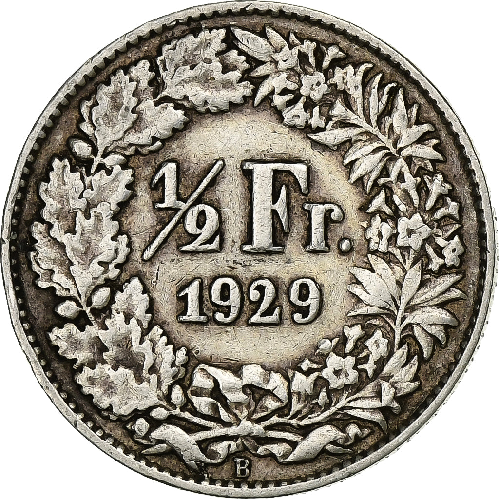 Svizzera, 1/2 Franc, 1929, Bern, Argento, MB+, KM:23