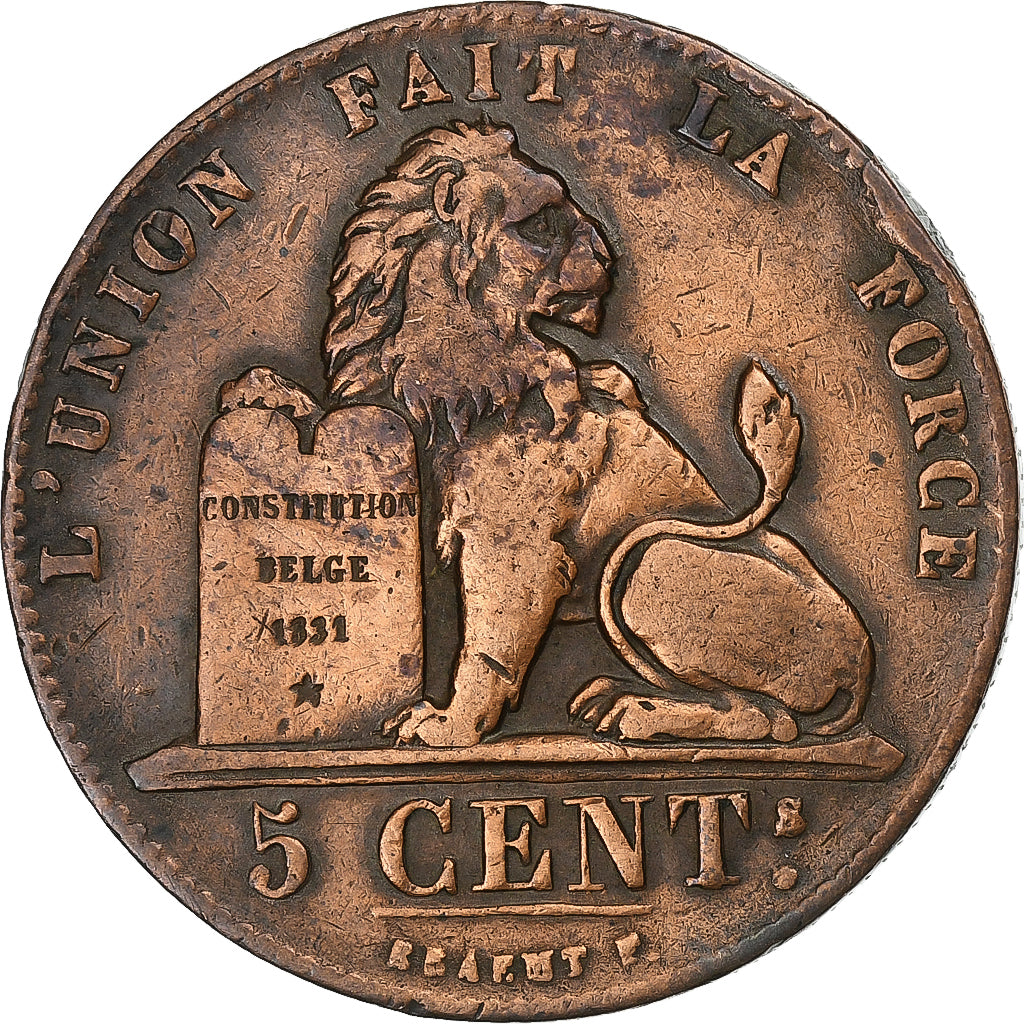 Belgium, Leopold I, 5 Centimes, 1850, Brussels, Copper, VF(30-35), KM:5.1