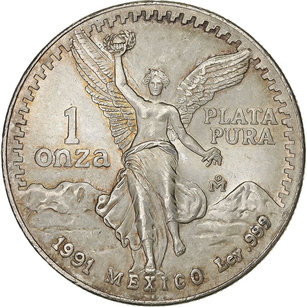 Mexico, Onza, Troy Ounce of Silver, 1991, Mexico City, Silver, AU(55-58)