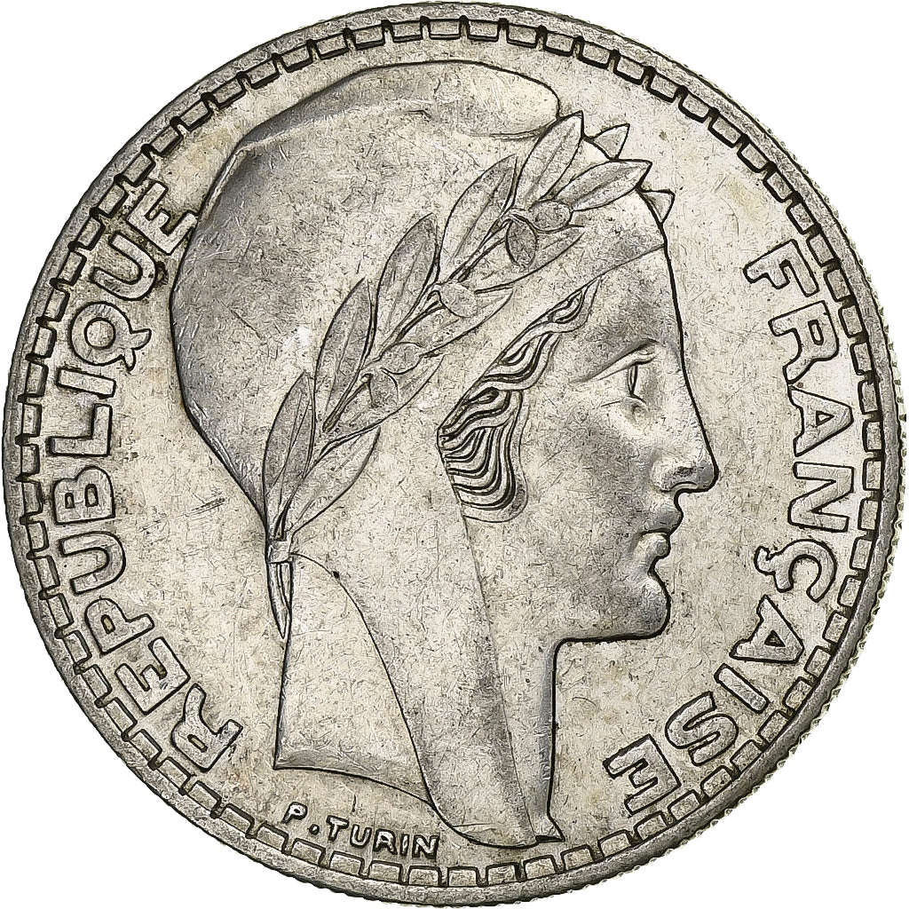 France, 20 Francs, Turin, 1933, Paris, Rameaux courts, Silver, AU(50-53)