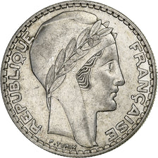 France, 20 Francs, Turin, 1933, Paris, Rameaux courts, Silver, AU(50-53)