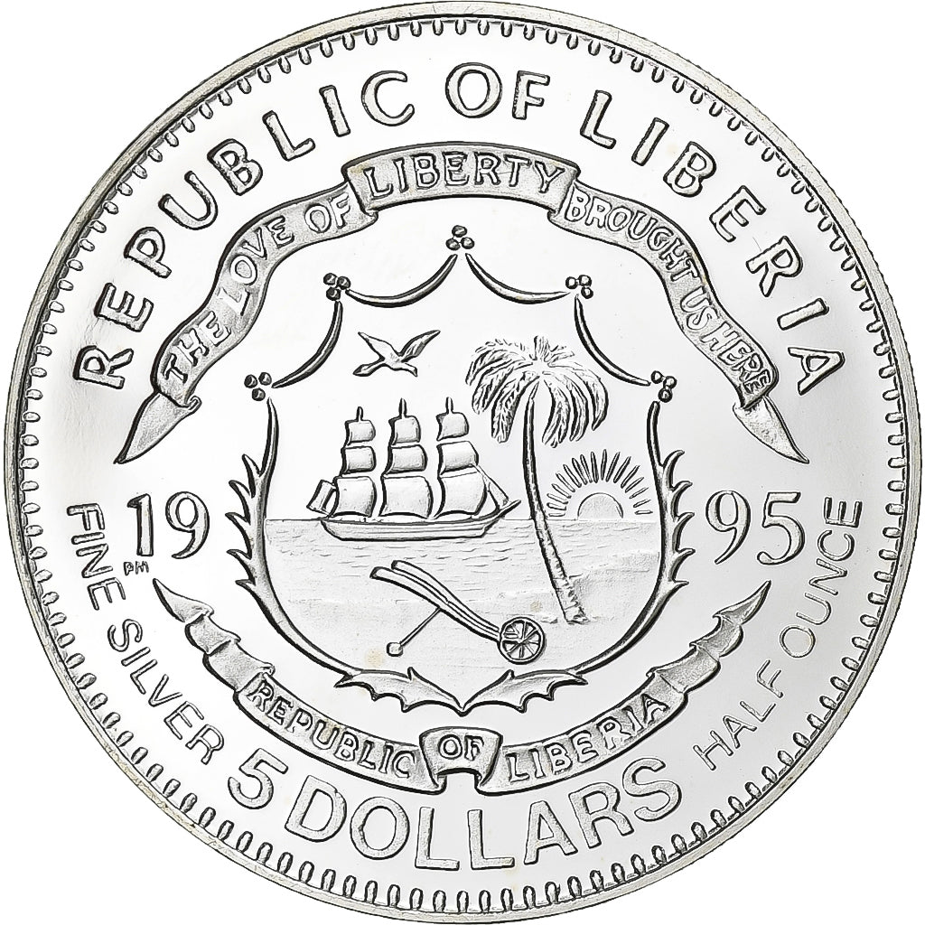 Liberia, 5 Dollars, 1995, Proof, Silver, MS(65-70), KM:562