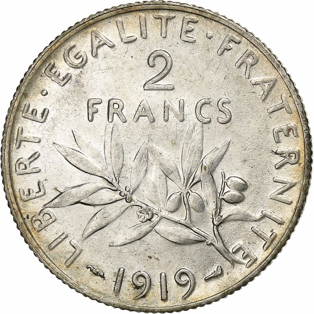 Frankrijk, 2 Francs, Semeuse, 1919, Paris, Zilver, PR, Gadoury:532, KM:845.1