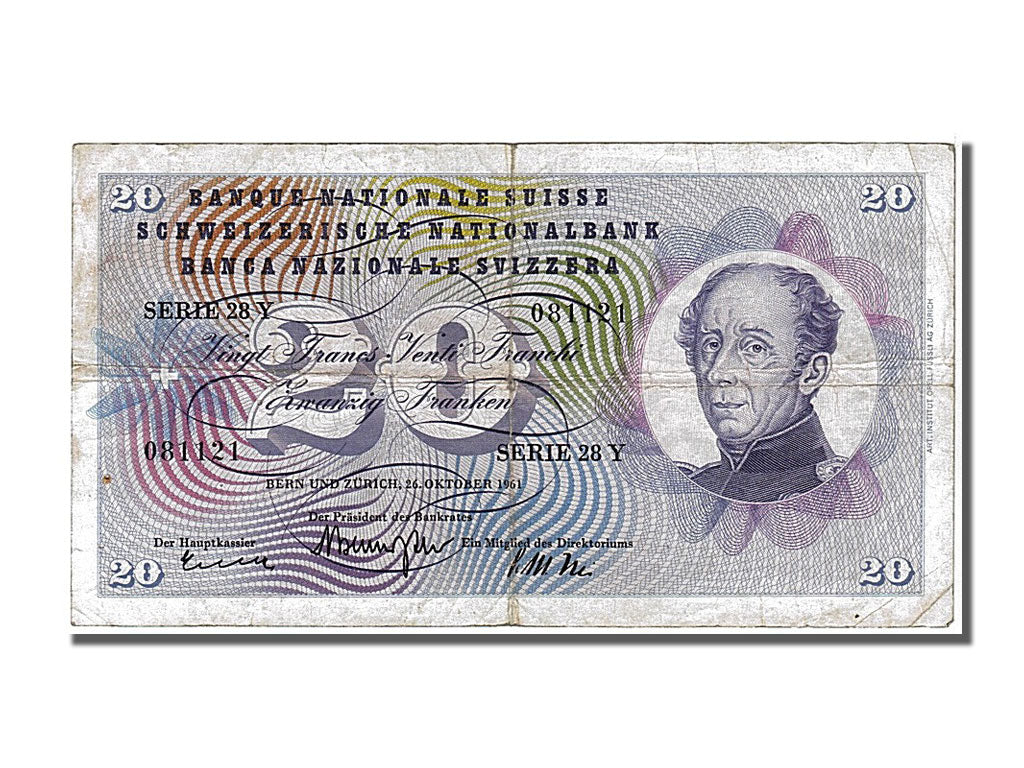 Banknote, Switzerland, 20 Franken, 1961, 1961-10-26, EF(40-45)