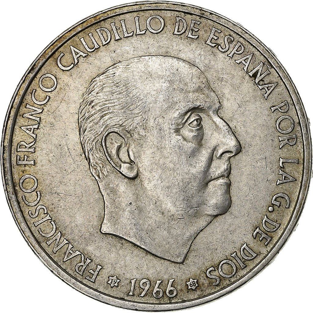 Espagne, Caudillo and regent, 100 Pesetas, 1966 (68), Madrid, Argent, TTB+