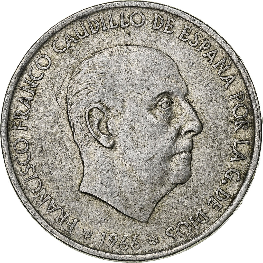 Espagne, Caudillo and regent, 100 Pesetas, 1966 (68), Madrid, Argent, TTB
