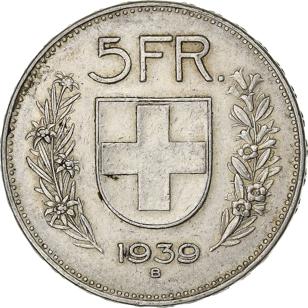 Schweiz, 5 Francs, 1939, Bern, Silber, SS, KM:40