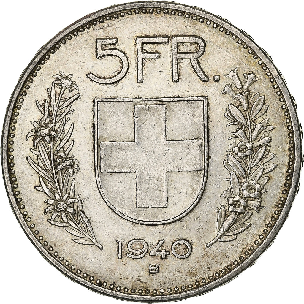 Svizzera, 5 Francs, 1940, Bern, Argento, BB+, KM:40