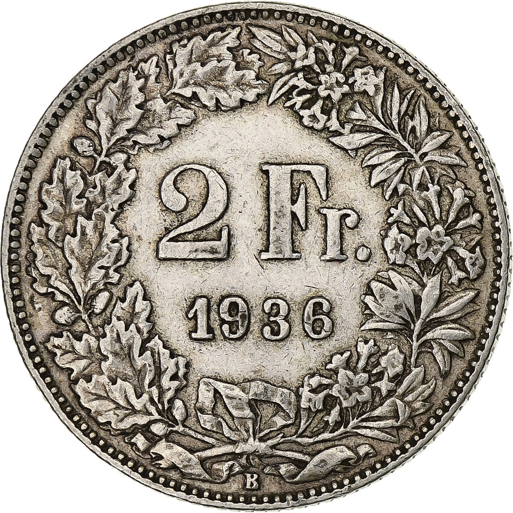 Schweiz, 2 Francs, 1936, Bern, Silber, SS, KM:21