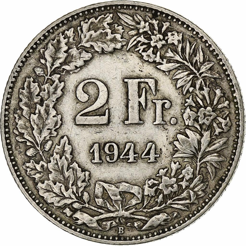 Zwitserland, 2 Francs, 1944, Bern, Zilver, ZF, KM:21