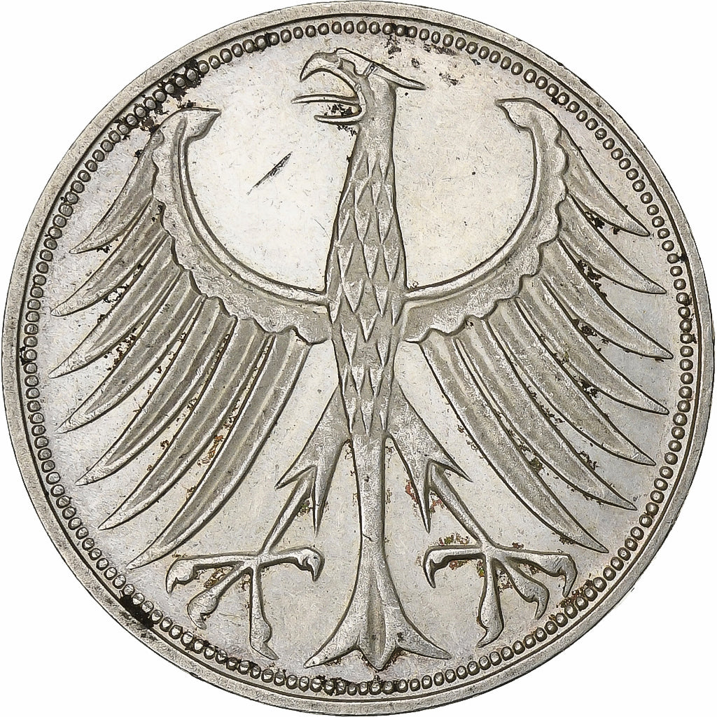 Niemcy - RFN, 5 Mark, 1966, Stuttgart, Srebro, AU(50-53), KM:112.1