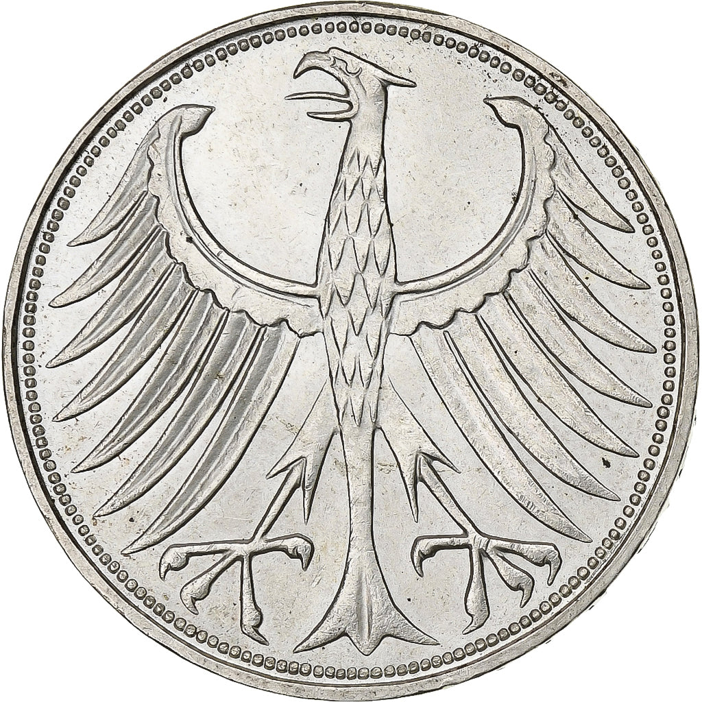 GERMANIA - REPUBBLICA FEDERALE, 5 Mark, 1967, Hambourg, Argento, BB+, KM:112.1