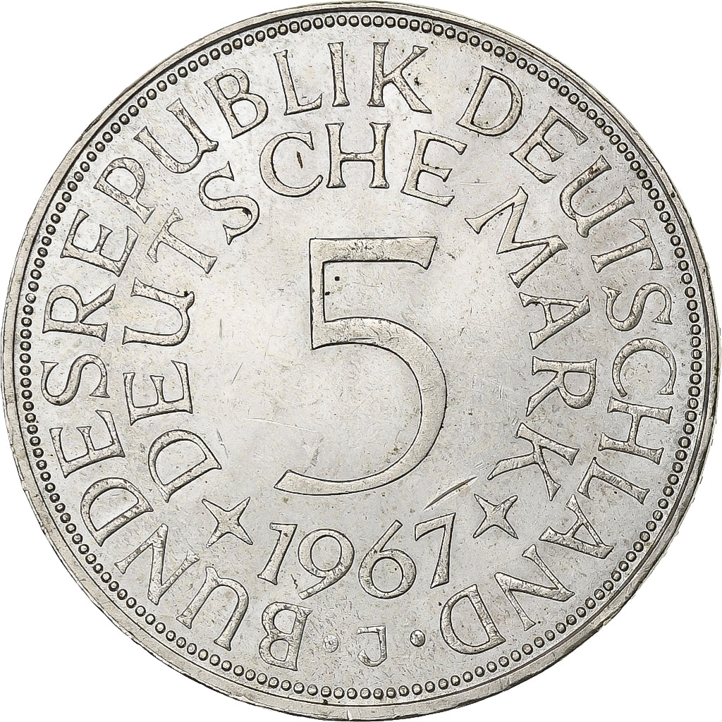 GERMANIA - REPUBBLICA FEDERALE, 5 Mark, 1967, Hambourg, Argento, BB+, KM:112.1