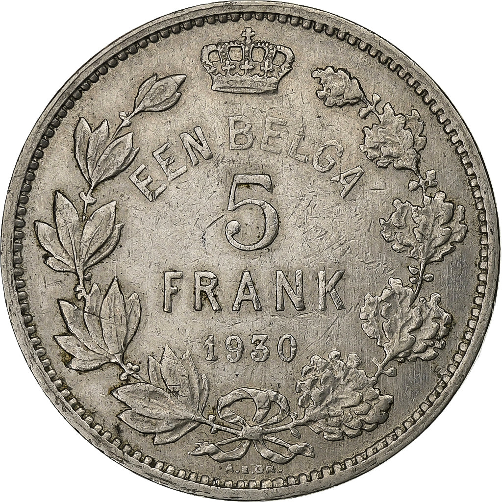 Bélgica, Albert I, 5 Francs, 5 Frank, 1930, Níquel, EF(40-45), KM:98
