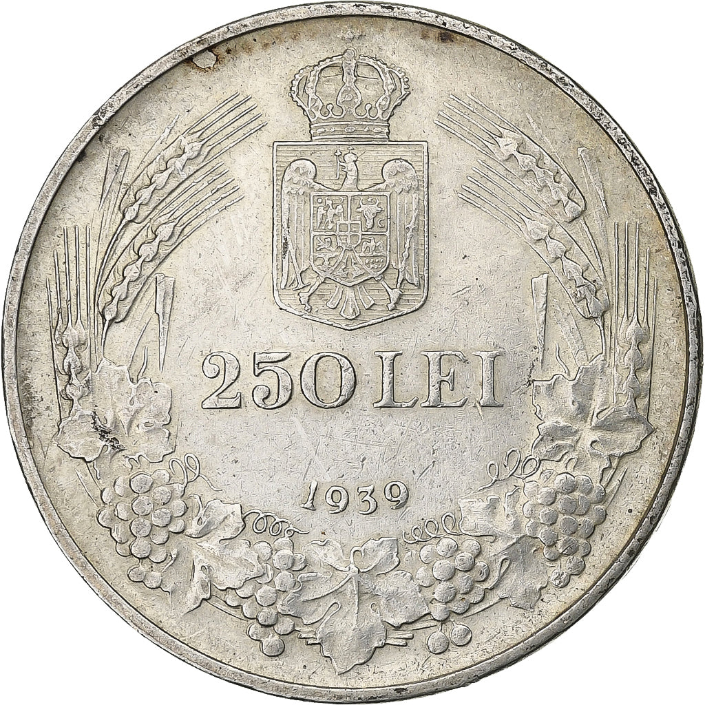 Romania, Carol II, 250 Lei, 1939, Argento, BB, KM:57