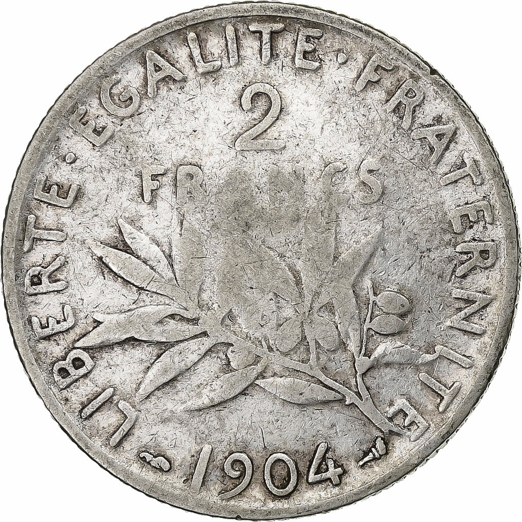 France, 2 Francs, Semeuse, 1904, Paris, Silver, VF(30-35), Gadoury:532, KM:845.1