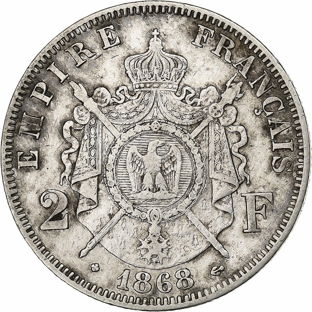 Frankreich, Napoleon III, 2 Francs, 1868, Strasbourg, Silber, S+, Gadoury:527