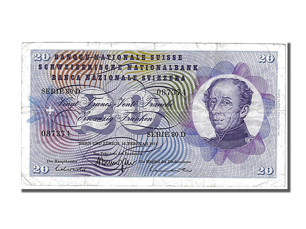 Billet, Suisse, 20 Franken, 1971, 1971-02-10, TTB