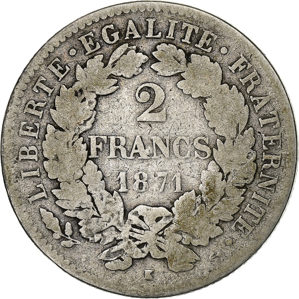 Frankreich, 2 Francs, Cérès, 1871, Bordeaux, Silber, S, Gadoury:530, KM:817.2