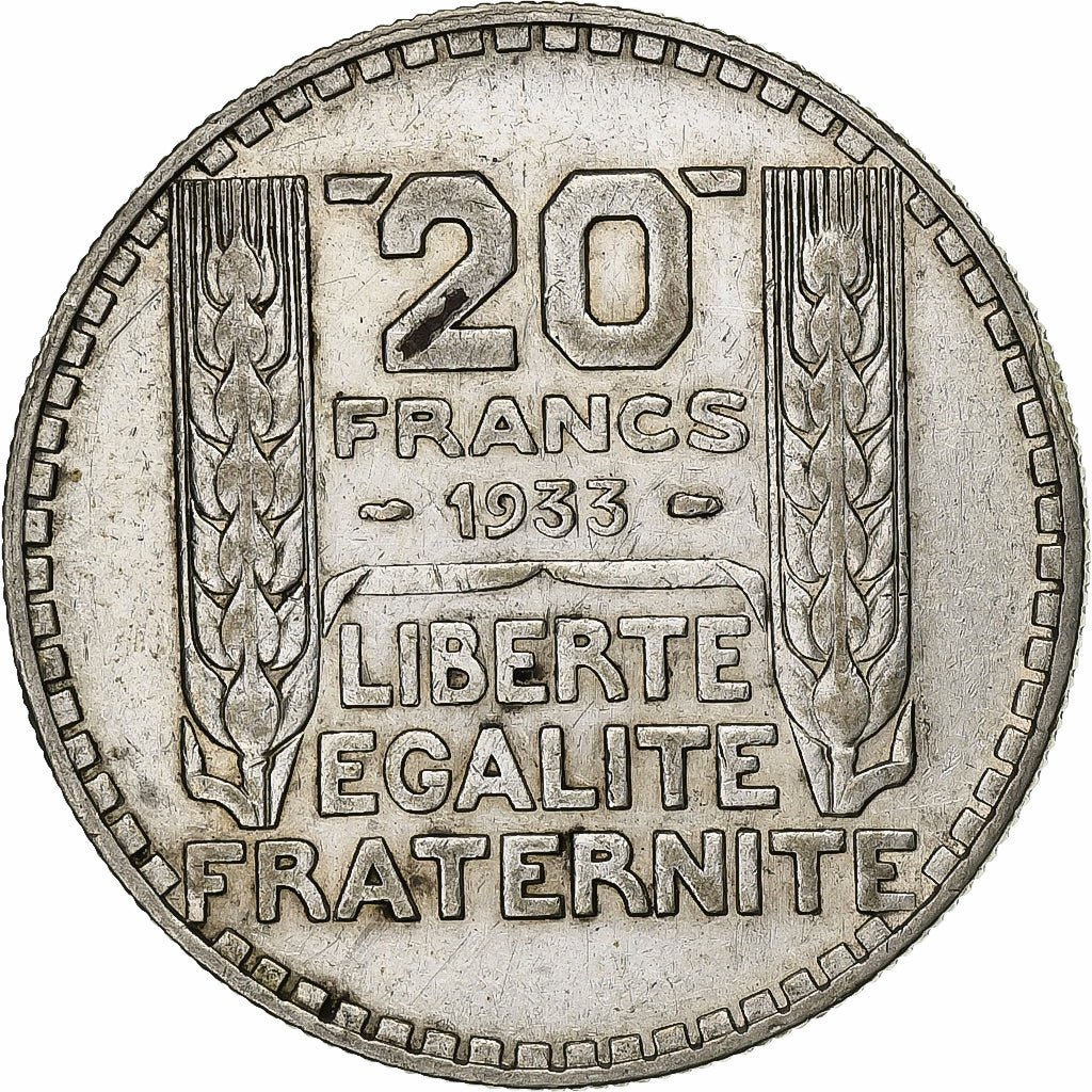 Francia, 20 Francs, Turin, 1933, Paris, Rameaux courts, Argento, BB+