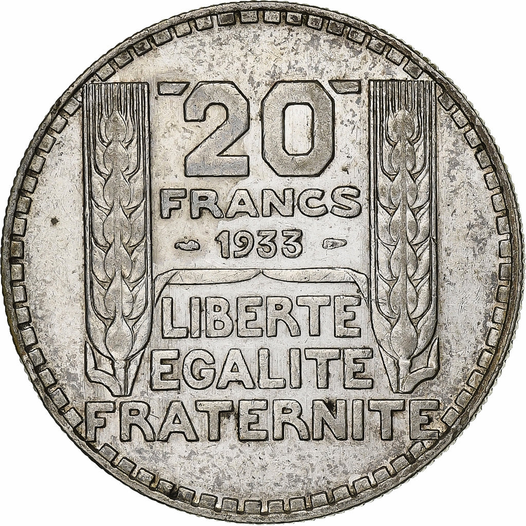 Francia, 20 Francs, Turin, 1933, Paris, Rameaux longs, Argento, BB+