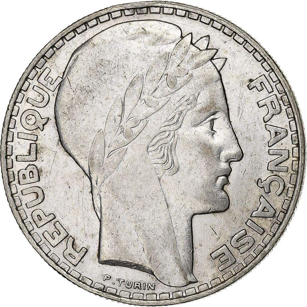 Francia, 20 Francs, Turin, 1933, Paris, Rameaux longs, Plata, MBC+, Gadoury:852