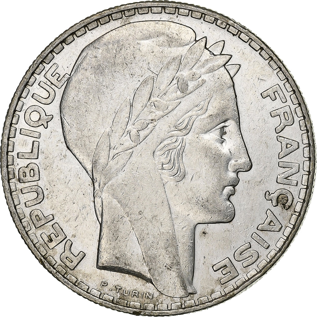 France, 20 Francs, Turin, 1933, Paris, Rameaux longs, Argent, TTB+, Gadoury:852