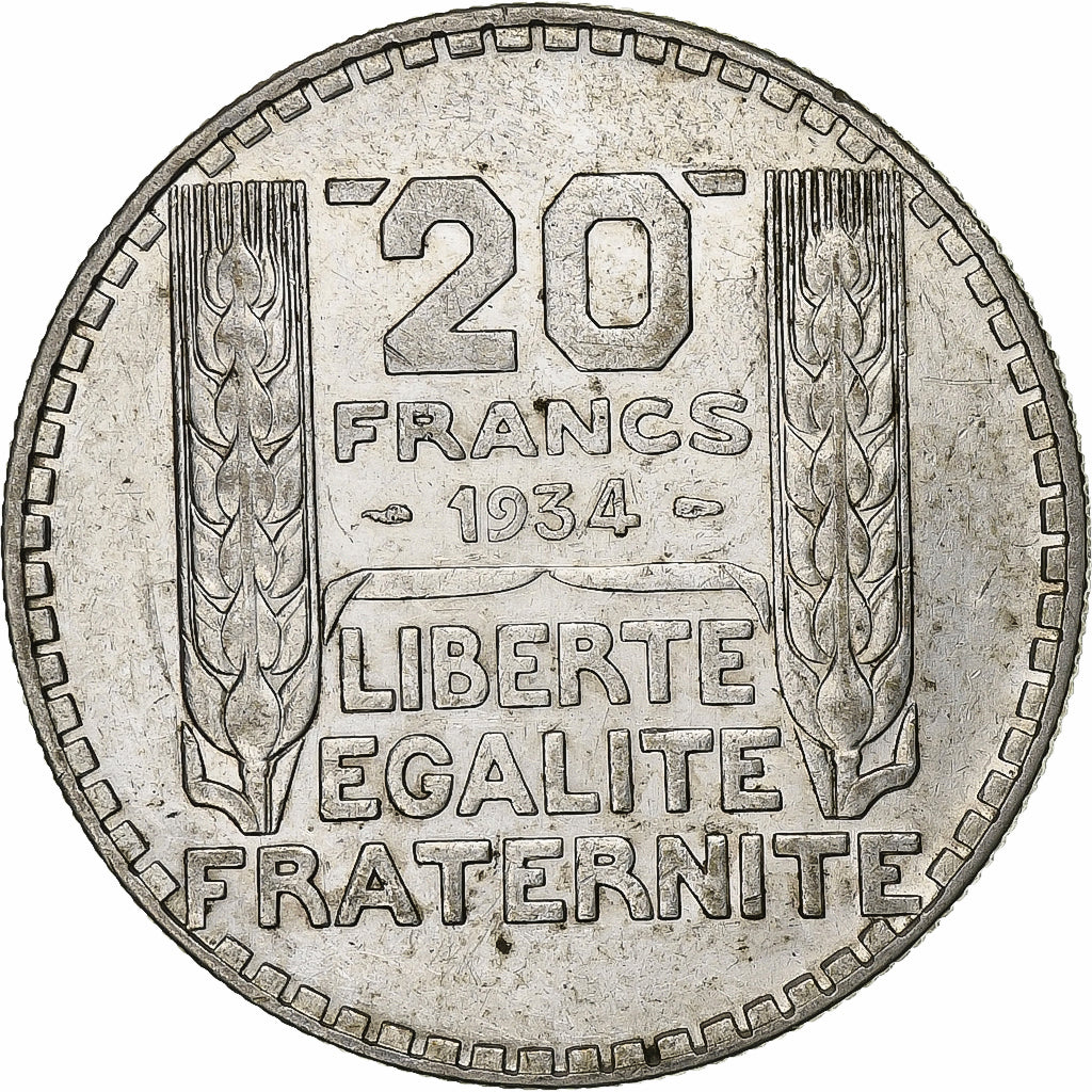 Frankrijk, 20 Francs, Turin, 1934, Paris, Zilver, ZF+, Gadoury:852, KM:879