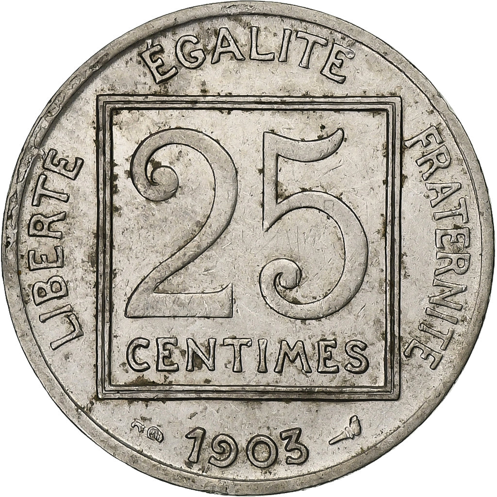 Francja, 25 Centimes, Patey, 1904, Paris, Nikiel, EF(40-45), Gadoury:364, KM:856