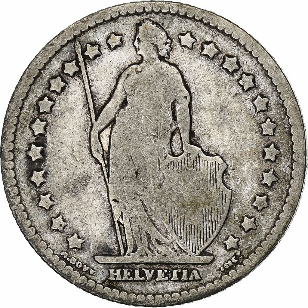 Suiza, Franc, 1886, Bern, Plata, BC+, KM:24