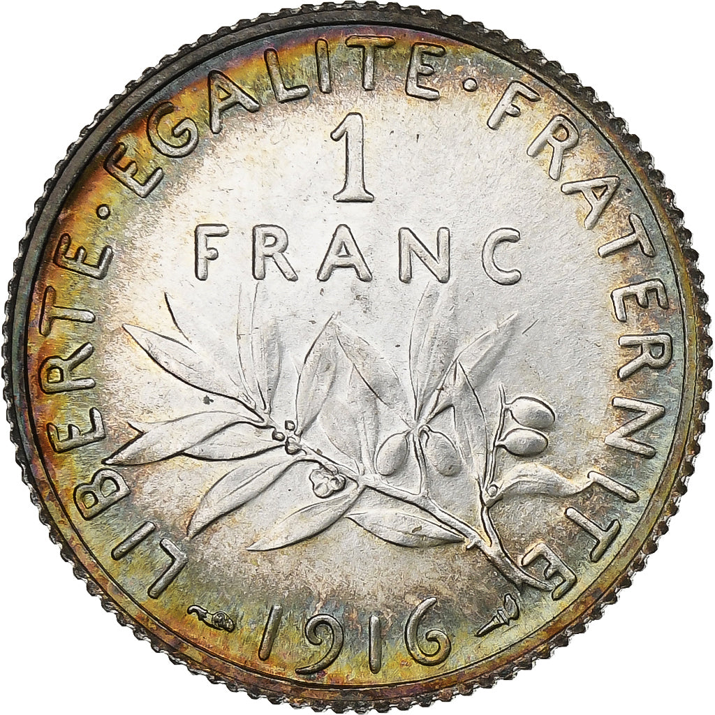 Frankrijk, Franc, Semeuse, 1916, Paris, Zilver, PR+, Gadoury:467, KM:844.1